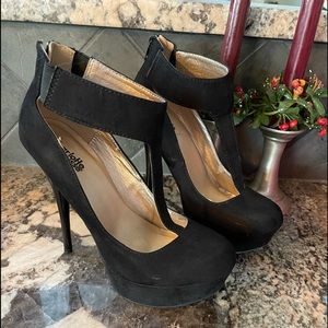Sexy Black Brushed Fabric Spike Stiletto Platform Heels
